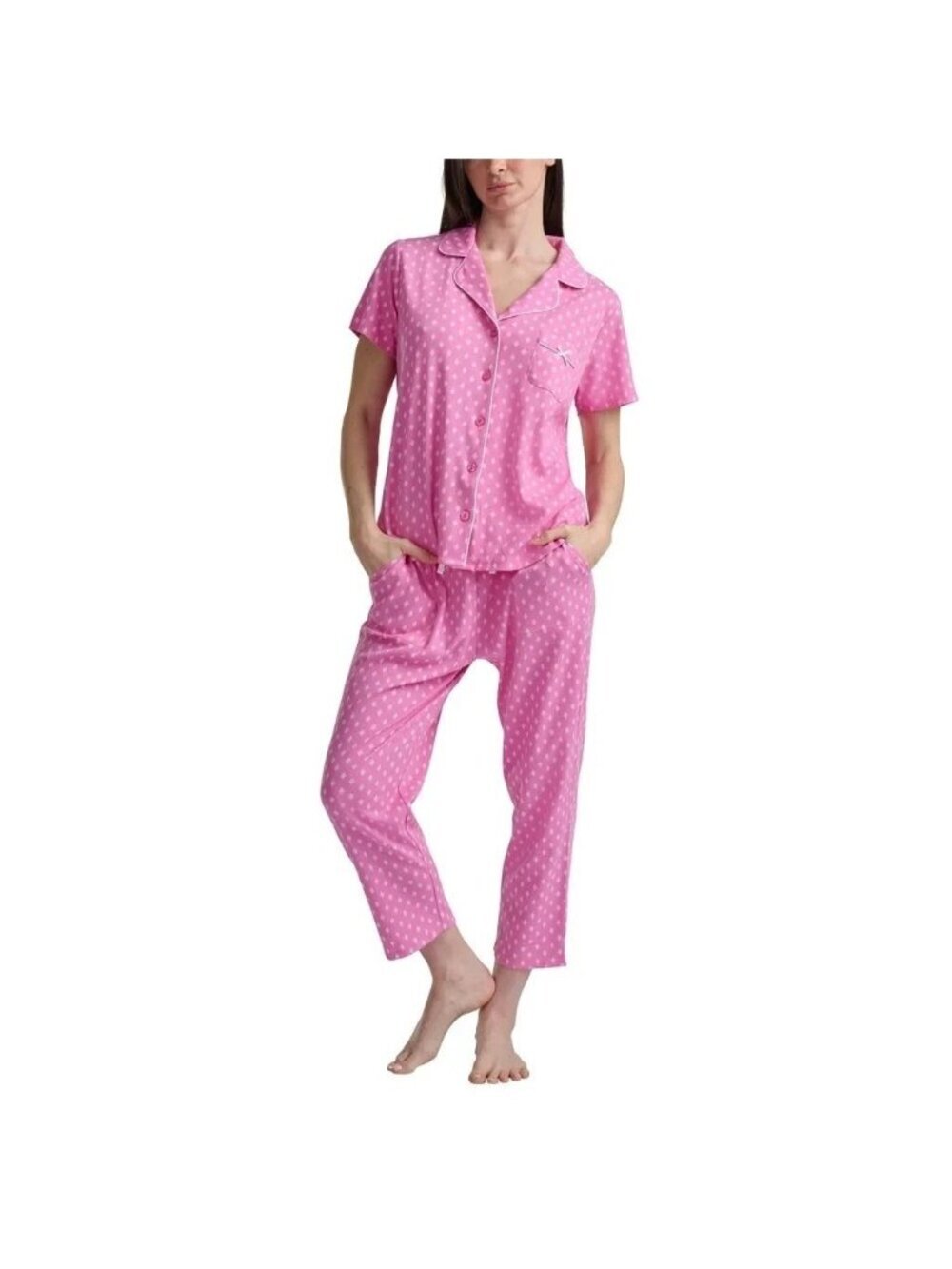 NWT Karen Neuburger Women's M Pajama Set Pink 2-Piece Cotton Blend H2120